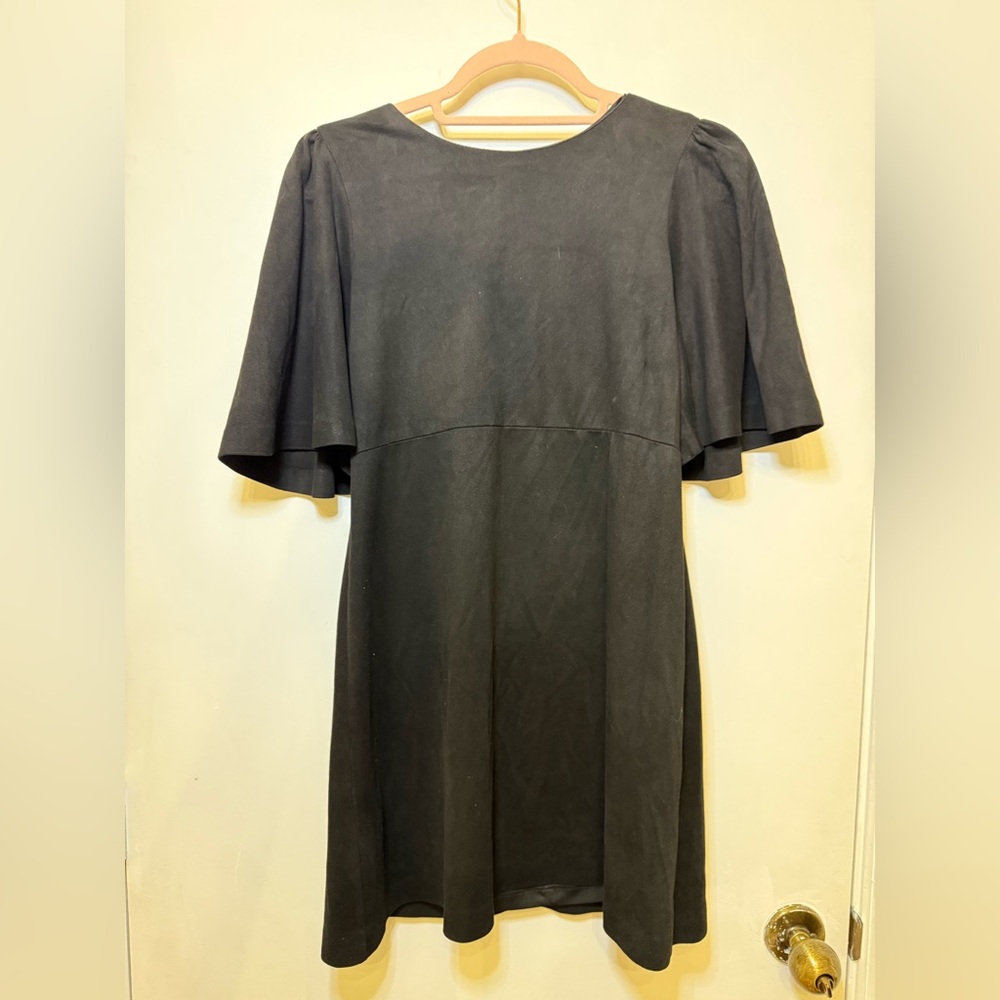 Zara Black Quarter-Sleeve Suede Dress